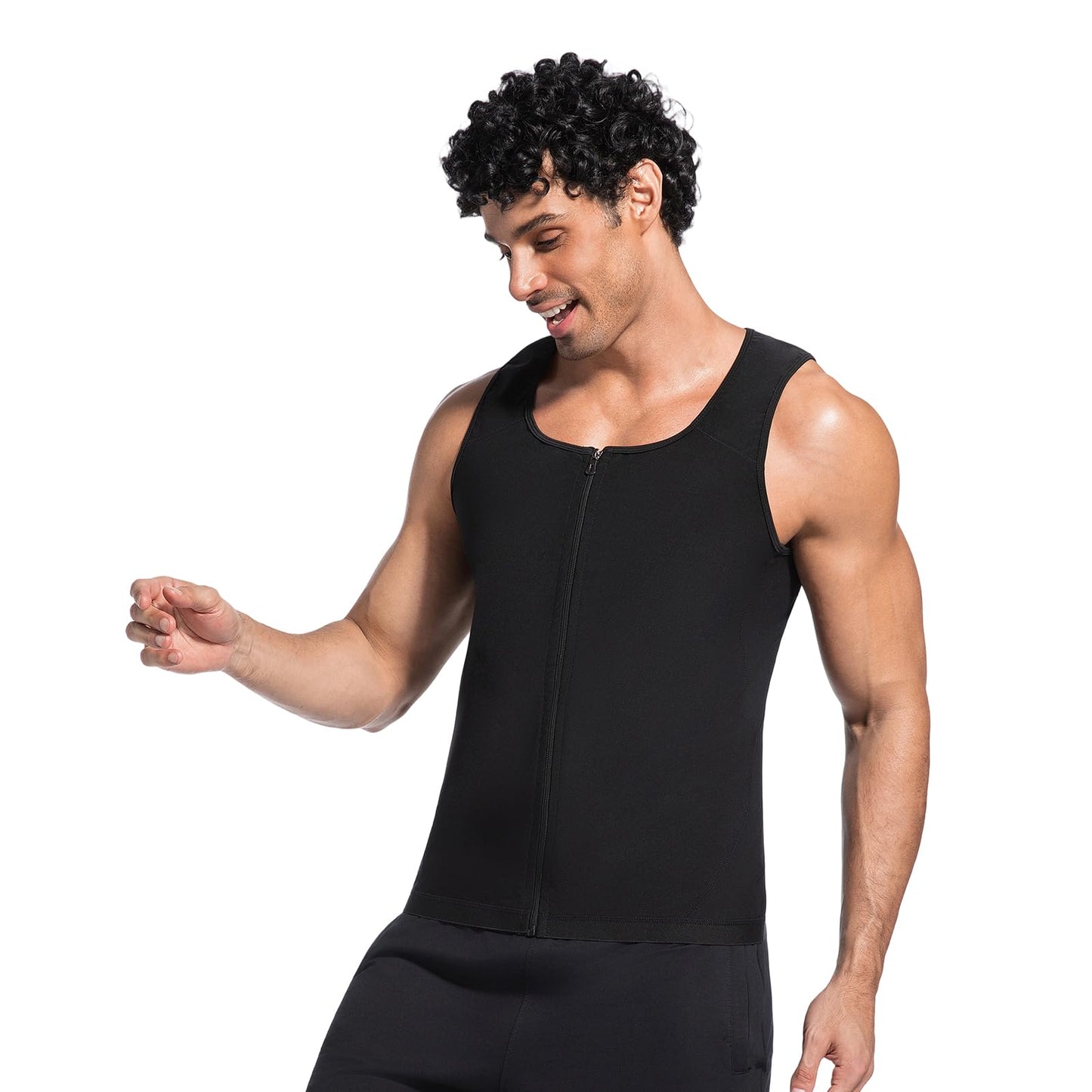 Meiosuns Sauna Sweat Vest for Men Weight Loss Sweat Waist Trainer Vest Compression Sleeveless Sauna Suit Men's Heat Trapping Tank Top Workout Enhancing Shirt Gym Shaper with Zipper (Blue, L/XL)