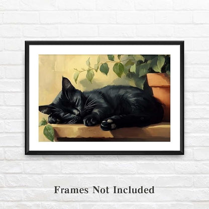 Yesad Cat Wall Art, Sleeping Cat Print Poster Cat Painting Pictures Rustic Wall Décor for Living Room Bedroom Farmhouse Decorations Cat Lover Gift (Unframed,36”x24”, Cat4)