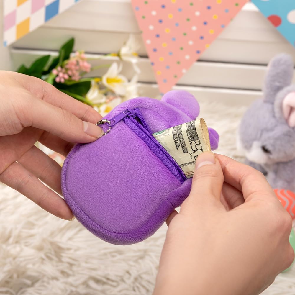 BYFDIY Custom Name Easter Bunny Wallets With Wrist Strap For Girls Boys Plush Small Coin Purse Backpack Keychain Wallet For Women Daughter Son Easter Gifts
