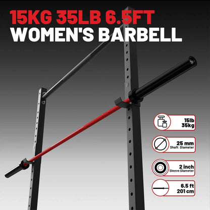 25mm 35lb Womens Olympic Barbell 6.5FT Olympic Barbell 2inch 1000lb Capacity Olympic Bar with Moderate Knurling For Squats Curls Deadlifts Weightlifting Red