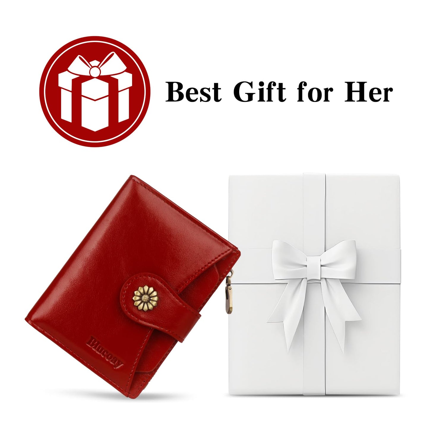Blucoay Small Wallet Women,Microfiber Leather Compact Bifold Wallet Women RFID Blocking Card Holder With Removable ID Window(winered)