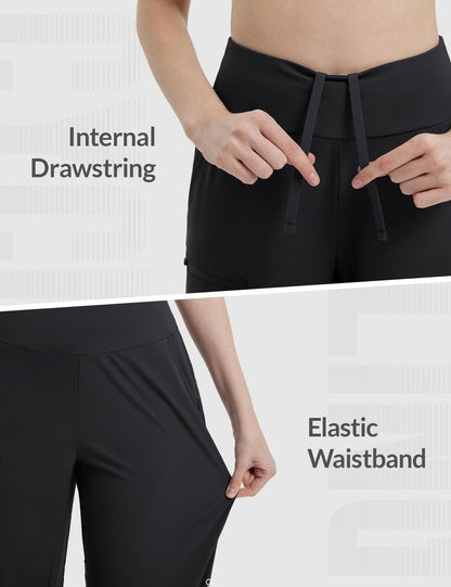 baleaf Women's 14'' Long Shorts Knee Length Capris Quick Dry Lightweight Cargo Hiking Cycling Zipper Pockets UPF 50+ Black M