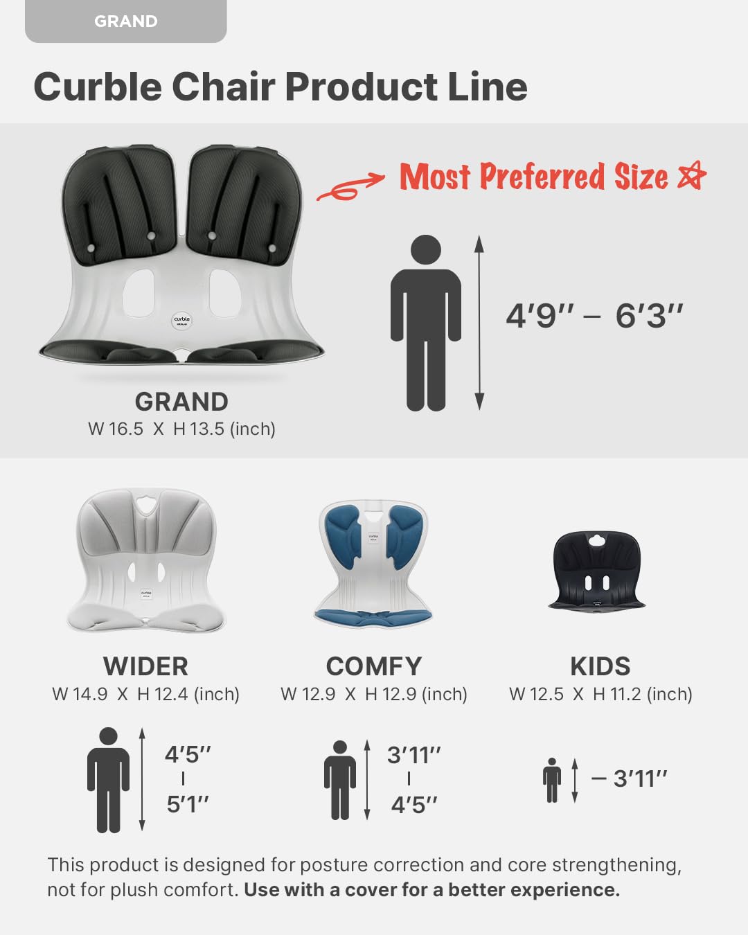 curble Grand(Extra Wide & Sturdy) – Ergonomic Back and Lumbar Support for Good Posture Correction and Back Pain Relief, Perfect for Office, Floor Seat, and Work from Home, Patented (Red)