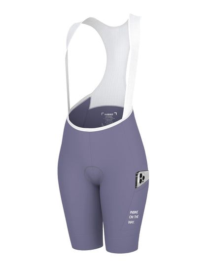 INBIKE Padded Cycling Bibs Women Bike Shorts with Pocket Biking Bibs for Spinning Road Bike MTB Purple Large