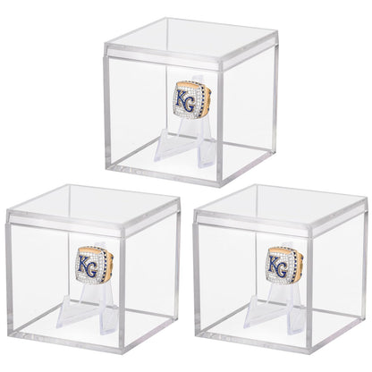 3 Pack Championship Ring Display Case Clear Acrylic Display Case Mini Football Baseball Softball Ring Holder Display Box Single Coin Stand 1 Slot Ring Hole Storage Box for Sports Fans, 2.16 Inch