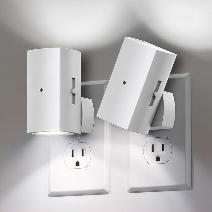 Brightown 2 Pack White Night Lights Plug into Wall, Modern Night Light with Rotating Plug, Dusk to Dawn Sensor, 0-100LM Stepless Dimming Aora Night Light for Hallway Bedroom Bathroom, Pure White