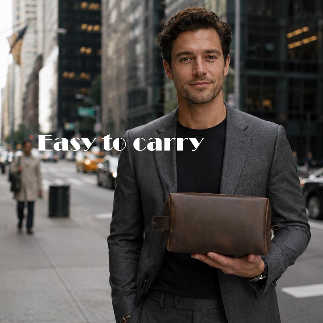 Genuine Leather Toiletry Bag for Men – Handmade in USA – Waterproof Dopp Kit for Shaving Kit, Travel, Gym – Full Grain Leather Serves as Gift for Dad, Husband, Boyfriend, Friend, Groomsmen
