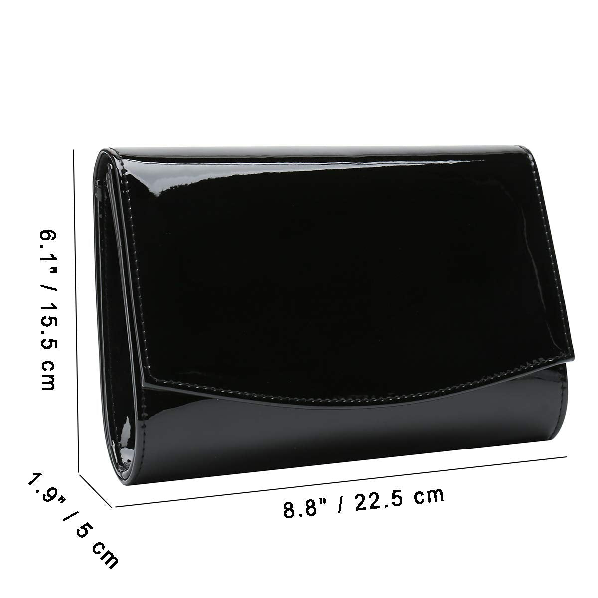 CHARMING TAILOR Patent Leather Flap Clutch for Women Classic Elegant Evening Bag Chic Dress Purse (Black)