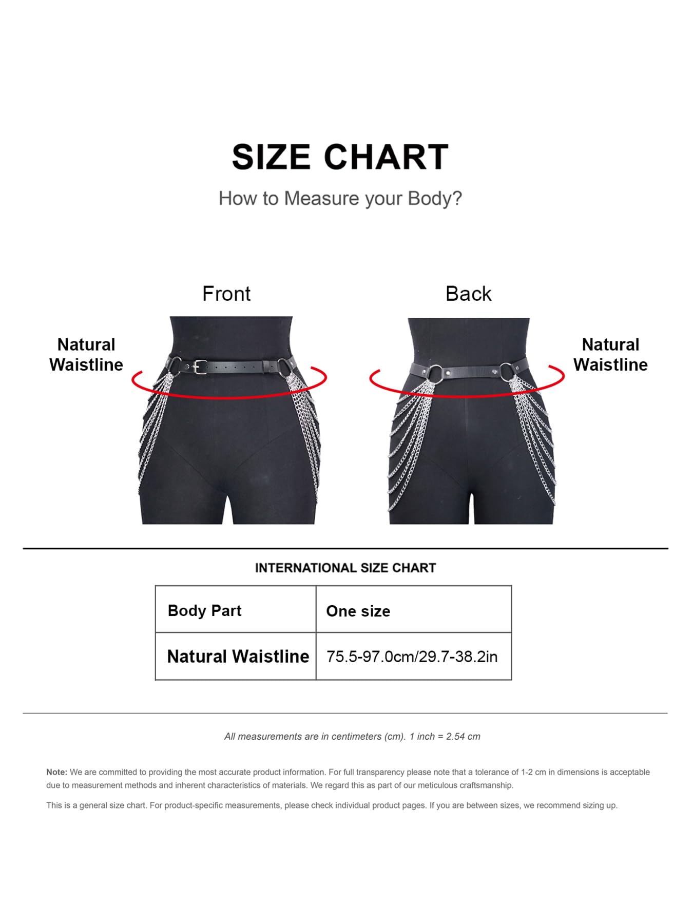 WARANDOD Waist Chain Belt Punk Black Leather Body Accessories Adjustable Body Jewelry Goth Belt for Women (Fits Waist 29.7IN-38.2IN)