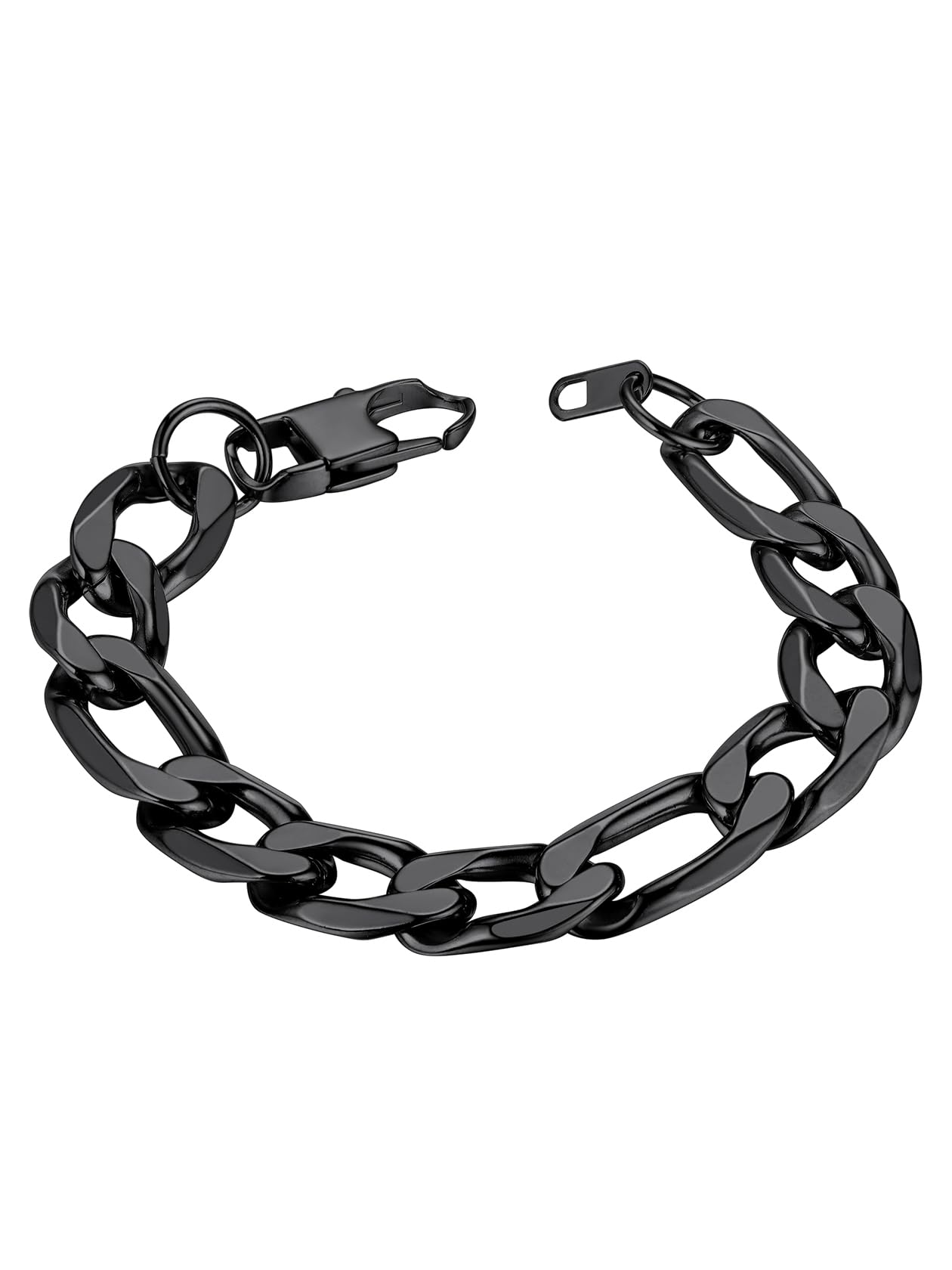 ChainsHouse Black Figaro Bracelet for Men Women, 13mm 7.5" Link Chain Bracelet Punk Hip Hop Jewelry Stainless Steel Figaro Bracelets