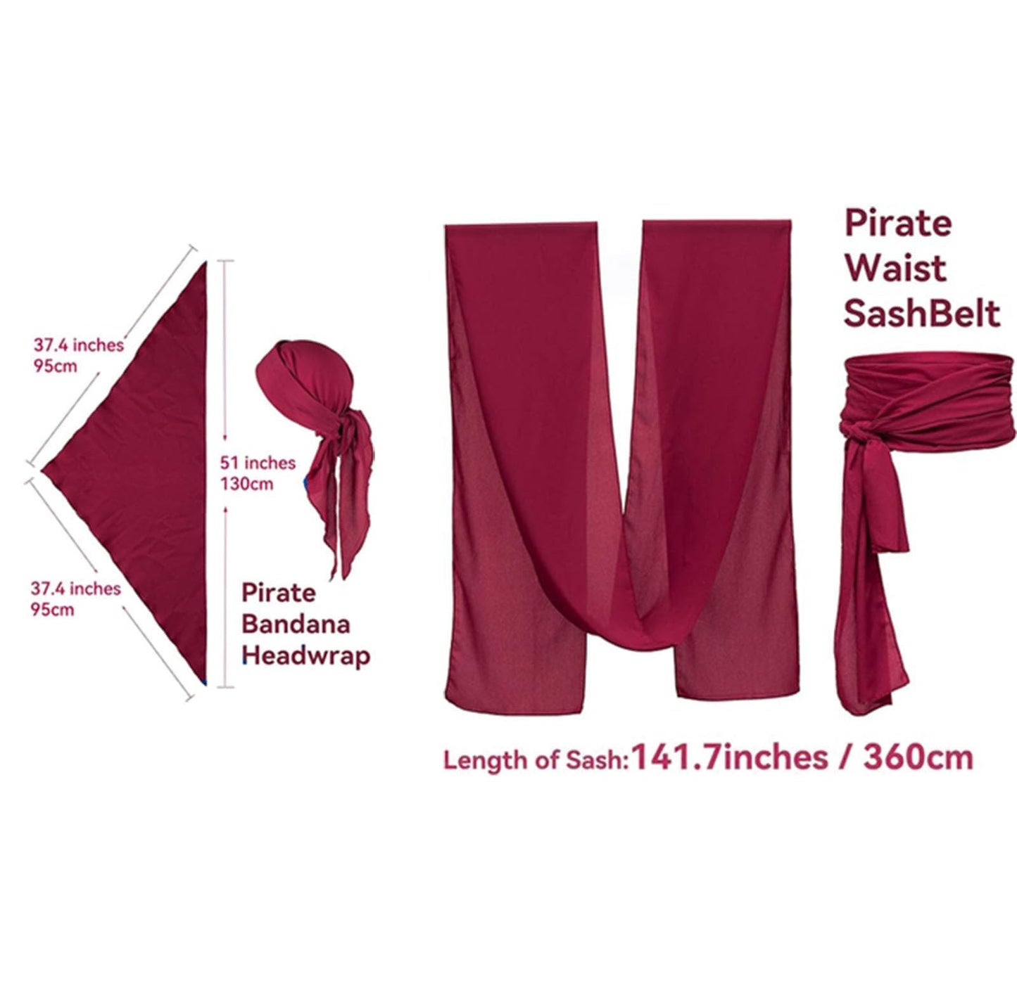 KOTORA Pirate Costume Pirate Head Scarf Bandanas Belt Waist Sash Medieval Belt Pouch Coin Purse Leather Hook Festival Sets (Pattern02 Brown)