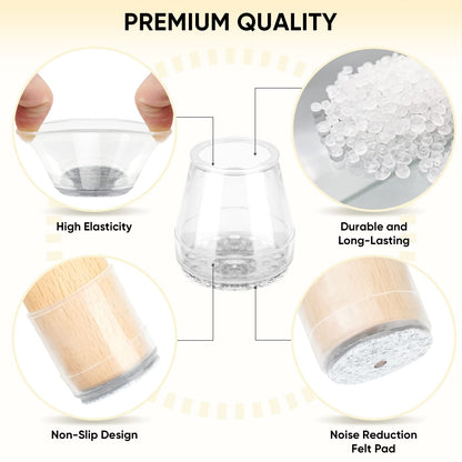 BALEINE Silicone Chair Leg Floor Protectors, Stool Leg Protectors Cap, Chair Leg Caps for Hardwood Floors (Clear-16pcs, Round S)
