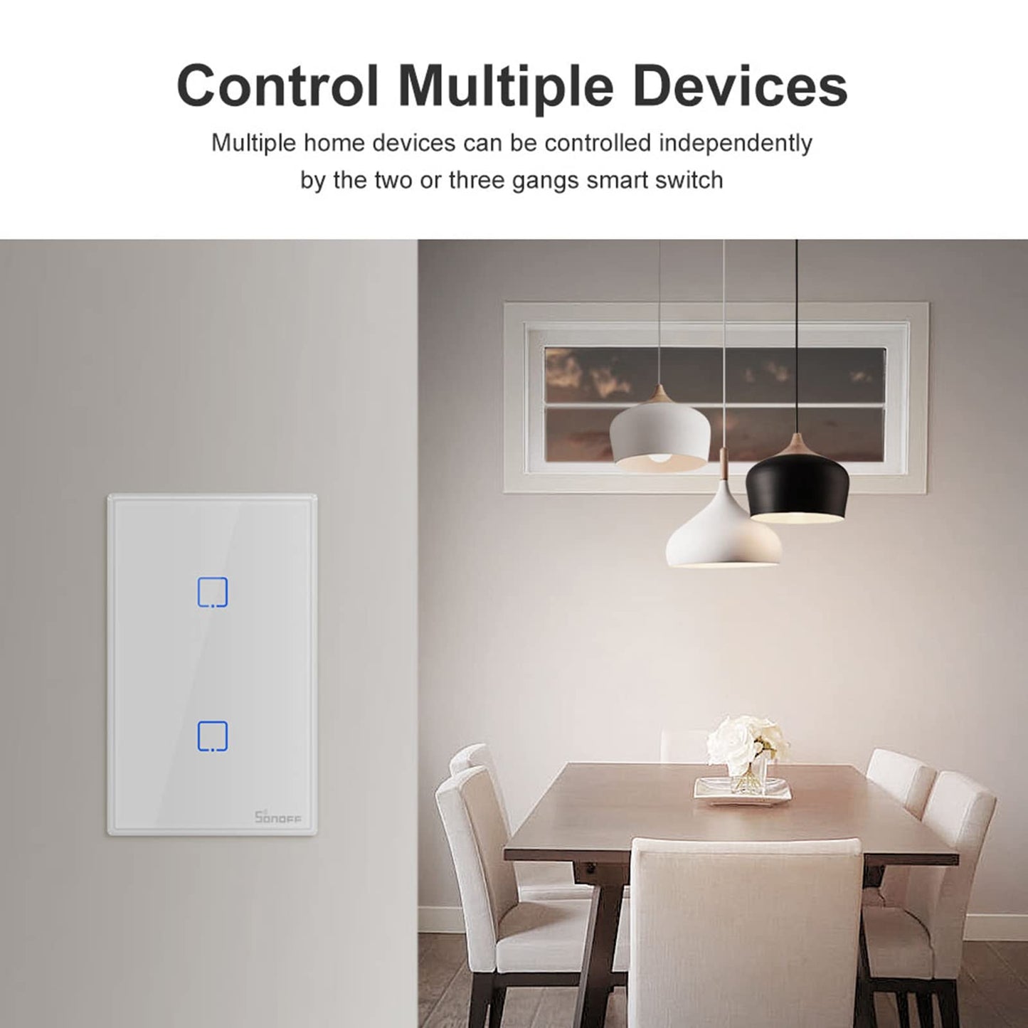 SONOFF Smart Light Switch, 2.4GHz WiFi Touch Smart Wall Switch for Lights, Works with Alexa and Google Home, Neutral Wire Required Interruptor Inteligente, 1 Gang 1 Way TX T2