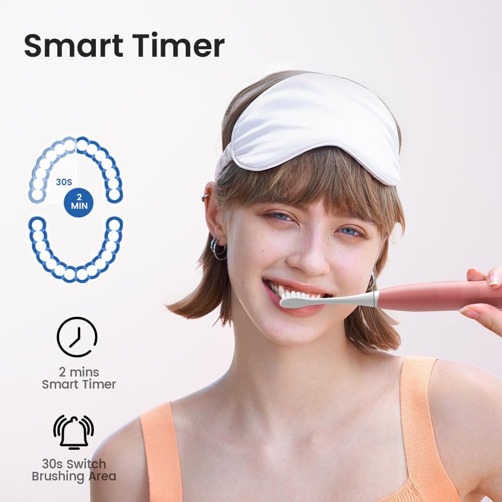 Oclean Electric Toothbrush for Adults, 150 Days Battery Life Electric Toothbrush, USB Rechargeable Sonic Travel Toothbrush with 6 Brush Heads & Travel Case, 5 Modes and Smart Timer
