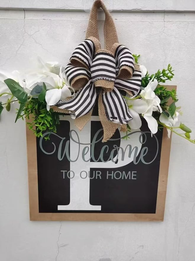 16'' Personalized Last Name Welcome Sign, Door Wreaths for Front Door Outside, Spring Wreath for Front Door Decor, Farmhouse New Home Gifts for Home (P)