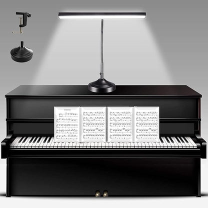 Piano Desk Lamp, 2-in-1 LED Piano Light with Base & Clamp for Upright Digital Grand Piano, 10W Flexible Gooseneck Table Lamp with 3 Color Modes×10 Brightness for Home Office Bedroom, Black