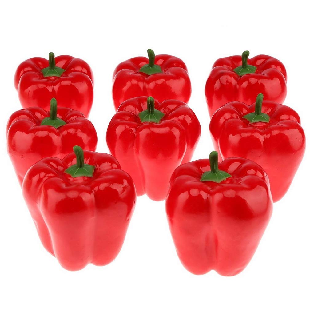 Gresorth 8pcs Artificial Big Bell Red Pepper Decoration Fake Vegetable Home Kitchen Cabinet Model