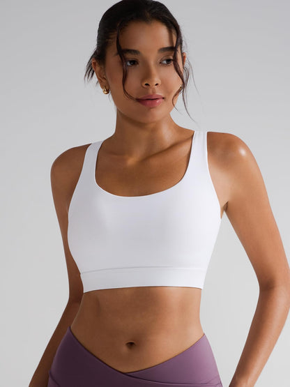 RUNNING GIRL Sports Bras for Women,Scoop Neck Racerback White Sports Bra Padded Medium Support Workout Yoga Bra(WX3139 White XXL)