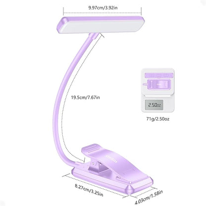 Gritin 19 LED Rechargeable Book Light for Reading in Bed with Memory Function- Eye Caring 3 Color Temperatures,Stepless Dimming Brightness,80 Hrs Runtime Clip on Light for Book Lovers-Purple