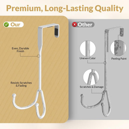 2 Pack Over The Door Hooks, Over The Door Hanger Heavy Duty Metal Double Hook, Over The Door Towel Rack for Bathroom, Door Hanger Hook & Door Coat Hanger for Coats, Robes, Towels, Bags (Silver)