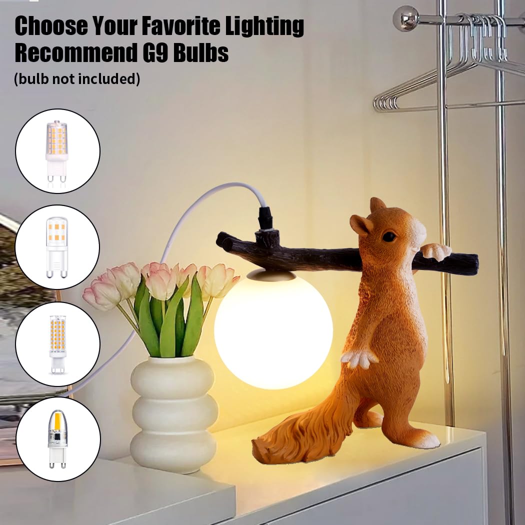 MUMENG Cute Table Lamp, Squirrel Shape Animal Lamp for Bedroom, Resin Unique Table Lamp Kids Desk Lamp for Living Room, Home Decor, Gift (Squirrel Shape)