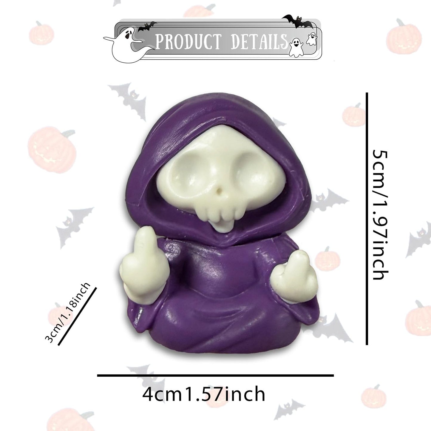 BHOOKA Halloween Skull Figurine Spooky & Cute Ghost Statue Halloween Ghost Statues, Cute Mini Middle Finger Skeleton Sculpture for Holiday Desk Office Table Ornaments Decoration