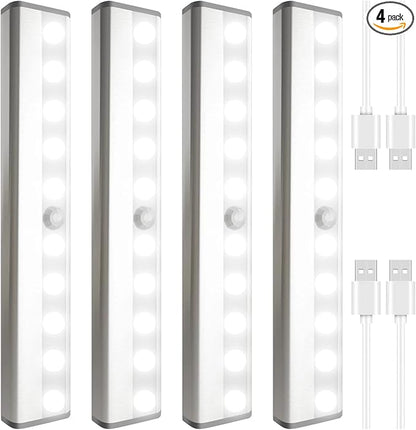 LED Closet Light, 10 LEDs Dimmer USB Rechargeable Motion Sensor Light Under Cabinet Lighting, Wireless Stick-Anywhere Night Safe Light Bar for Wardrobe,Kitchen