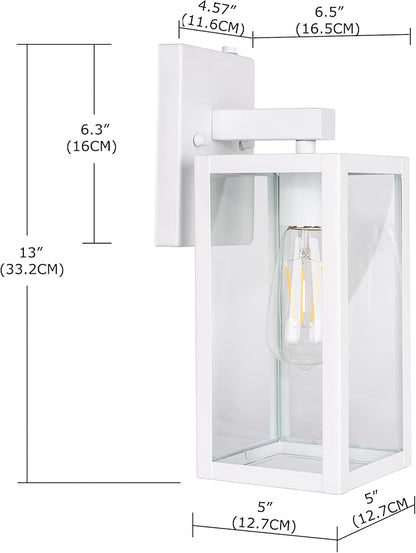 GRUENLICH Dusk to Dawn Large Outdoor Wall Lantern, Wall Sconce as Porch Lighting Fixture, E26 Base Max 60W, Metal Housing with Glass Shade (White, 2-Pack)