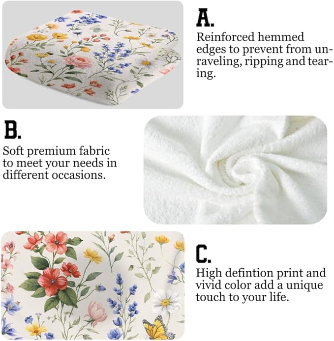 Wildflower Floral Hand Towels, 2 Packs Decorative Meadow Floral Kitchen Towels