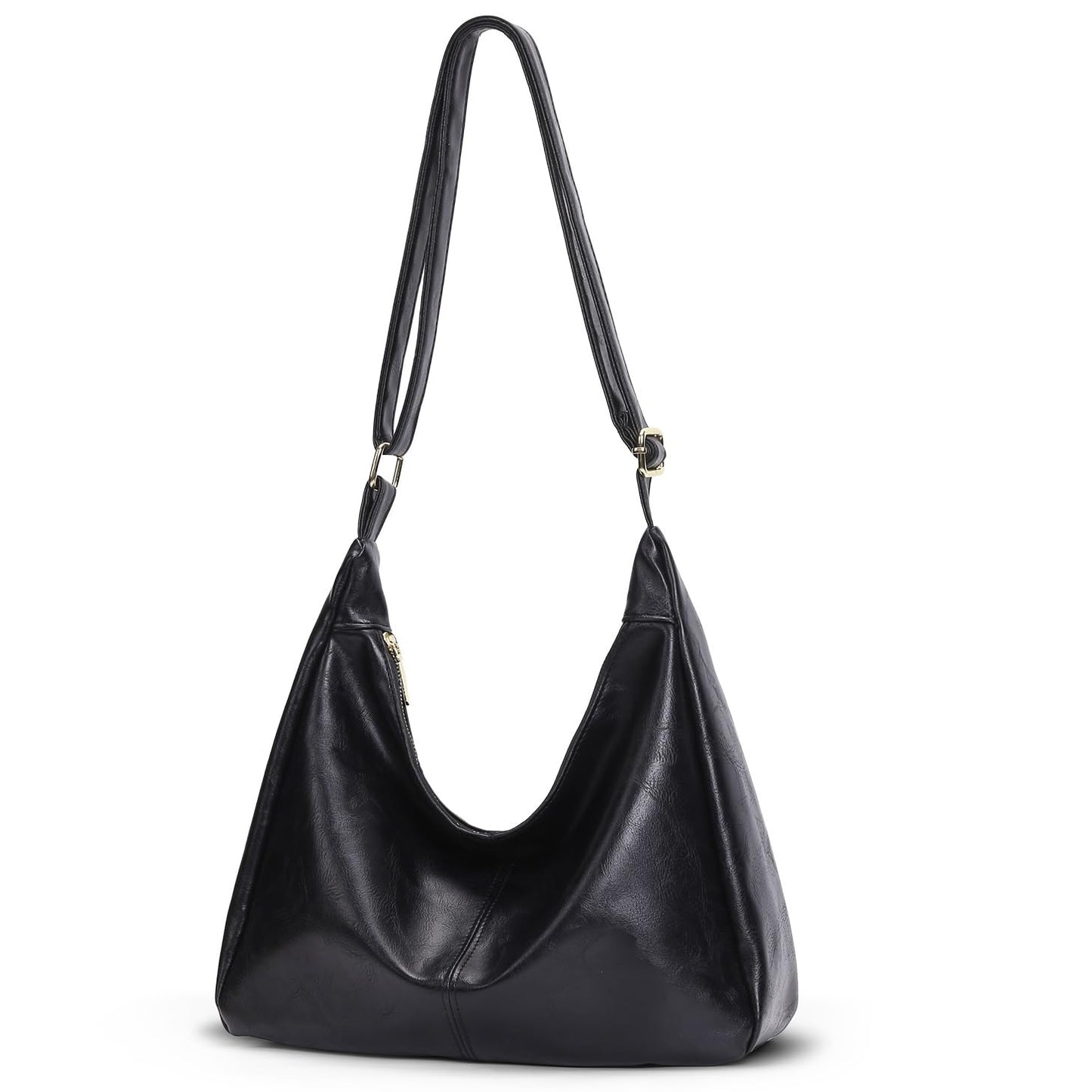 AnBlack Shoulder Bags for Women Leather Crossbody Bags Slouchy Hobo Bag Purse Daily Slouchy Tote Purses(Black)