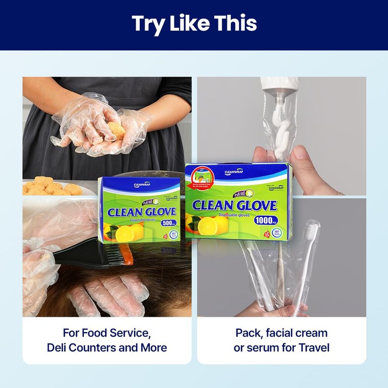CLEANWRAP Disposable Gloves - LDPE, BPA FREE (1,000 Piece) - Mothers Day Gifts for Mom I Food Service & Clean Plastic Gloves Disposable, Korean, Clean Vinyl Glove