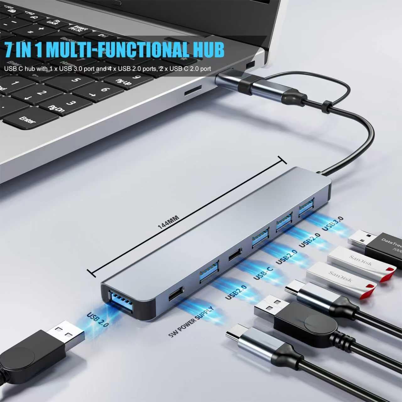 PANPEO Aluminum 7 in 1 USB C & USB Hub with USB 3.0, USB 2.0 Ports for PC/Laptops/MacBook Pro/Air/iMac/iPad and More Devices