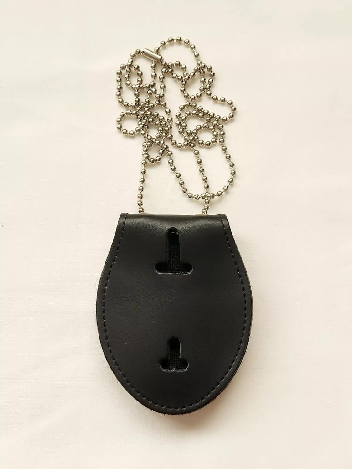 Universal Police Badge Holder – Oval Security Guard Leather Case with Steel Belt Clip, Hook & Loop Closure, and Stainless Steel Bead Chain- Uniform Security Guard (Badge + Holder 02)