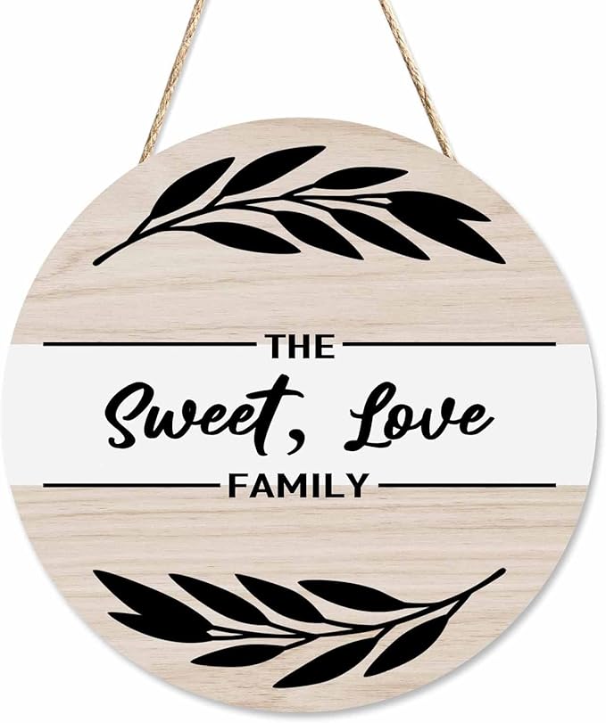 Front Door Welcome Wreath The Sweet,Love Family 12inch Vertical Wooden Front Door Wreaths for Home Decor