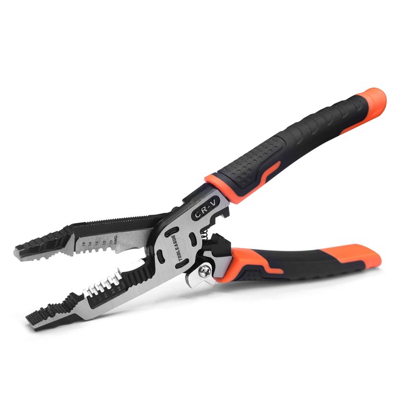 TOOLEAGUE 10-in-1 Wire Stripper with Tool Pouch, Cable Cutters, C-RV Multifunctional Needle Nose Pliers for Electric Cable Stripping Cutting and Crimping