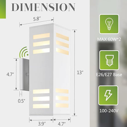 Dusk to Dawn Outdoor Wall Lights, Modern Porch Wall Lights White, 13" Outdoor Wall Sconce Waterproof Aluminum, Exterior Wall Lamps, Patio Up and Down Light for Doorway, Garage, Hallway