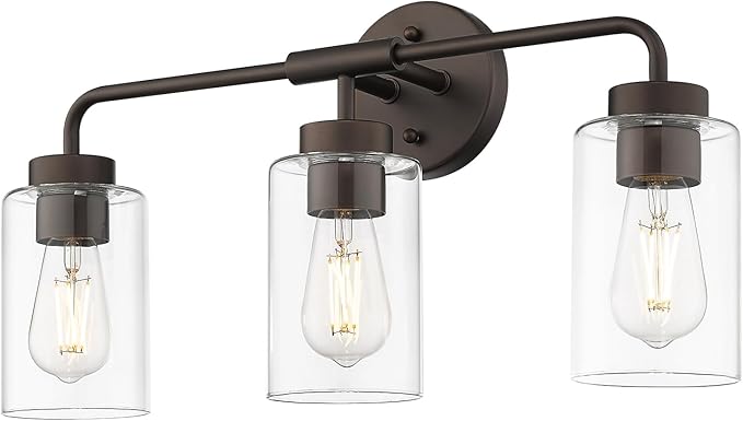 zeyu 3-Light Farmhouse Bathroom Light Fixtures, 22 Inch Bathroom Vanity Light with Clear Glass Shade, Oil Rubbed Bronze Finish, ZS62B-3W ORB