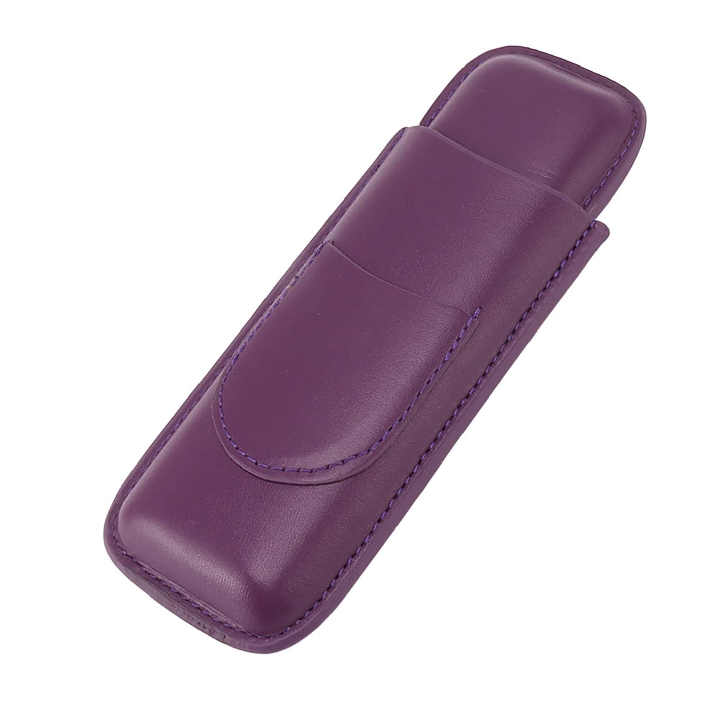 OEBUAFI 2 Finger Faux Leather Cigar Case, Premium Soft Touch Travel Holder with Front Pocket for Cutter, Elegant Sewing Technology Lightweight Durable Men (Purple)