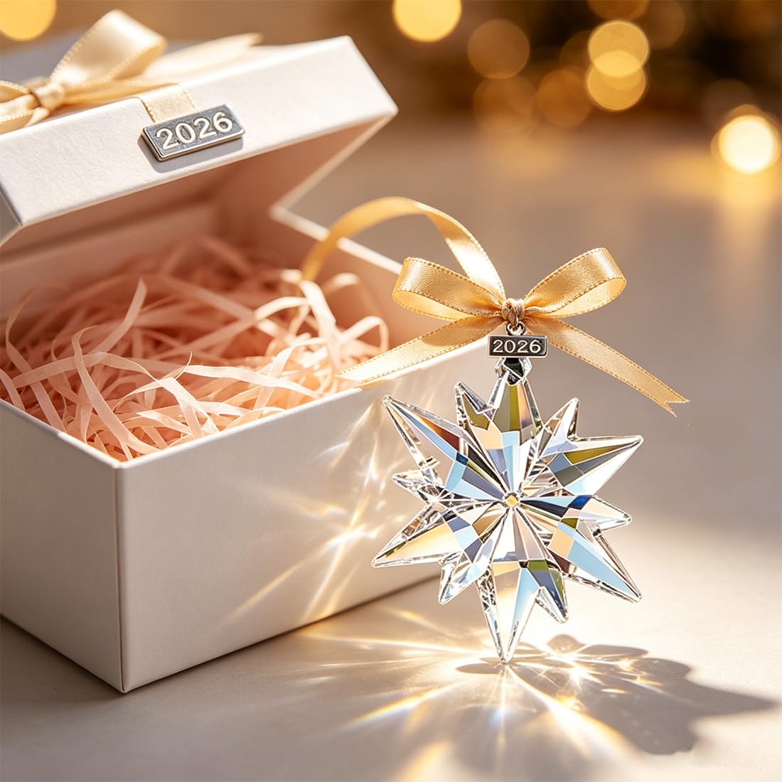 2026 Annual Christmas Ornaments Crystal Snowflake Star, Sparkly Crystal Ornament for Christmas Tree, Beautiful Ornaments for Women Girls