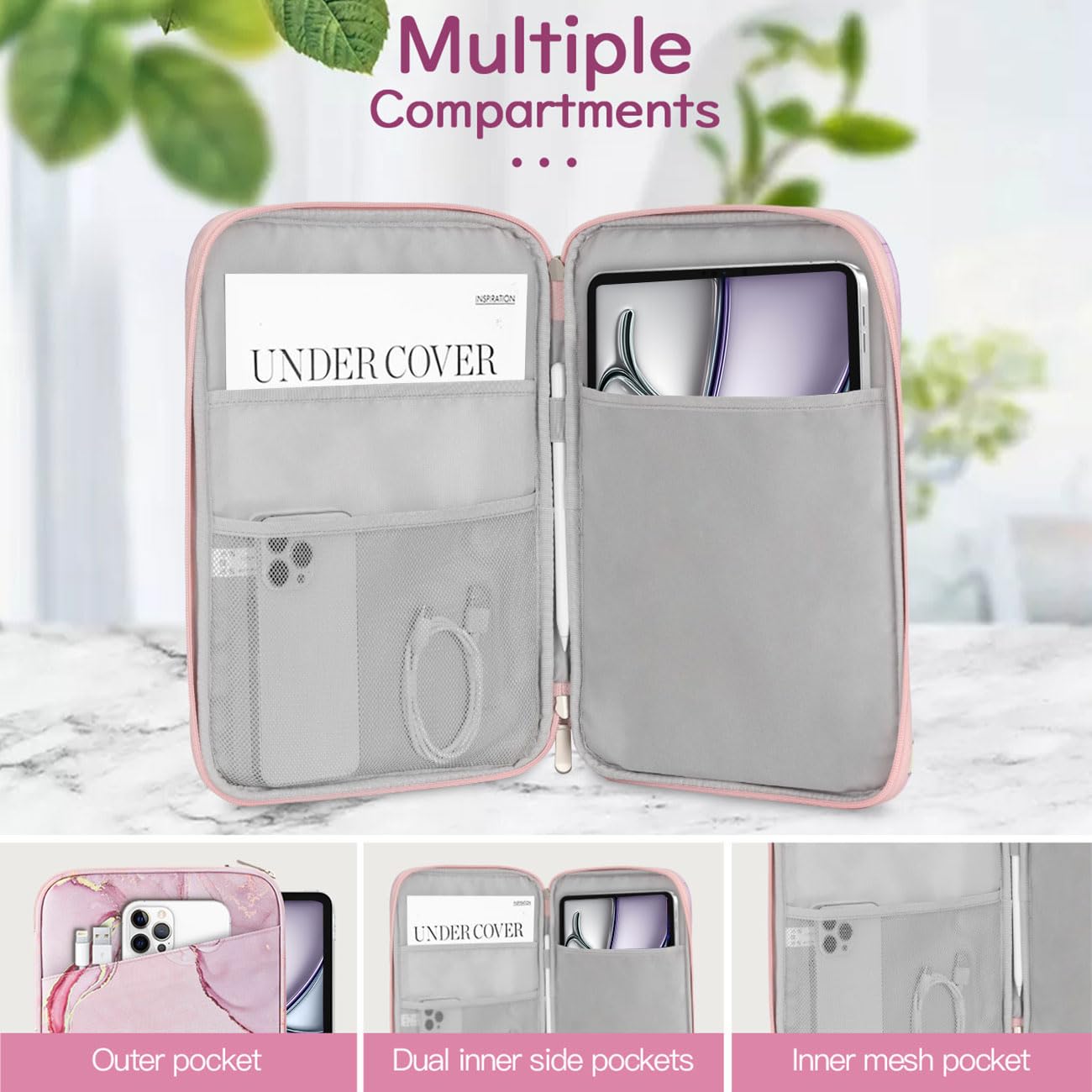 Dadanism 13Inch Tablet Sleeve Bag Carrying Case for iPad Pro 13" M5/M4 2025/2024, iPad Air 13" M4/M3 2026/2025, iPad Pro 12.9", Galaxy Tab S10+/S9 FE+/S9+ 12.4", Remarkable Paper Pro 11.8",Cloudy Pink