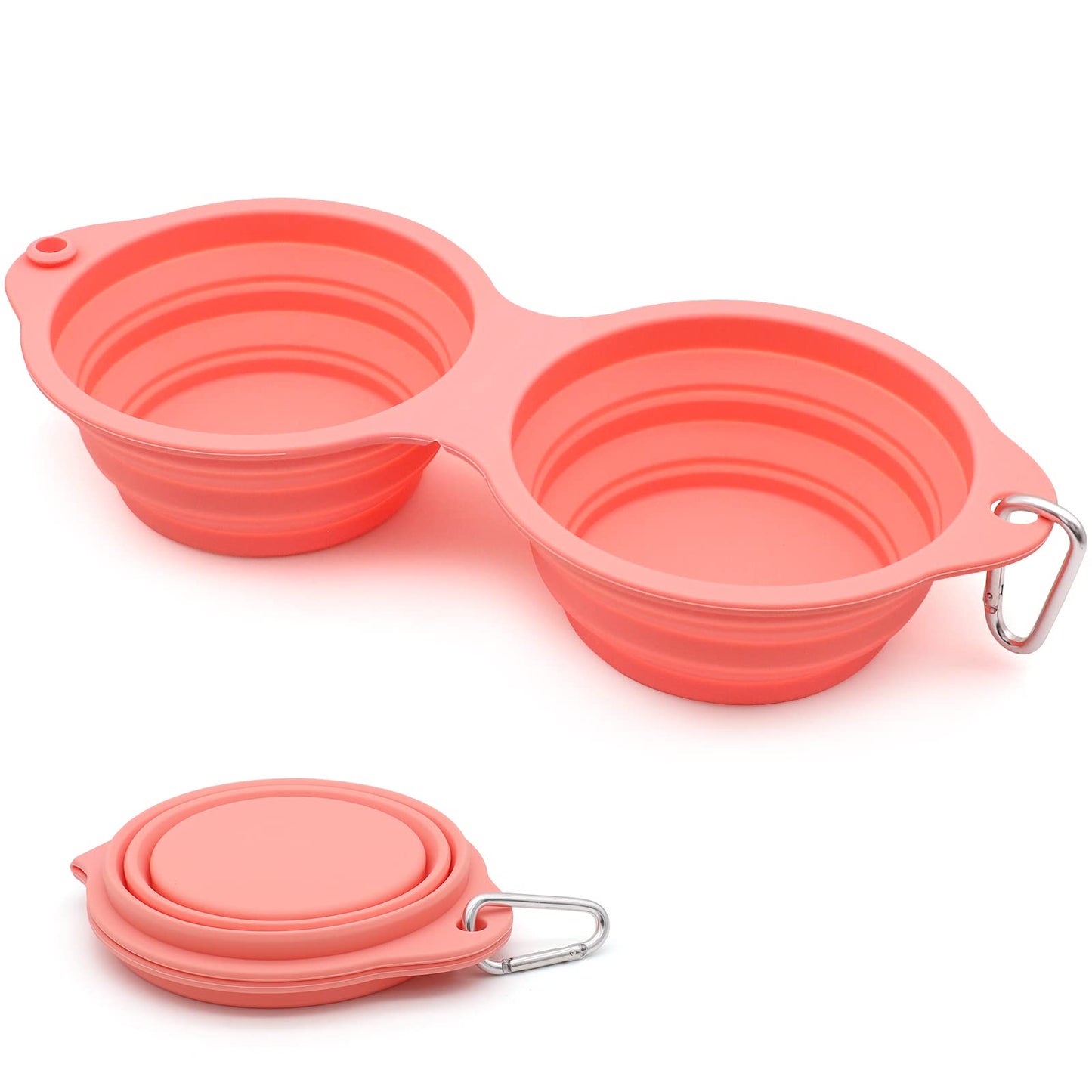 SLSON Collapsible Dog Bowls,Integrated Molding Dog Double Bowl No Plastic Rim 2 in 1 Foldable Pet Food & Water Bowl Cat Feeder Dish for Walking,Hiking,Camping (Cold Grey)