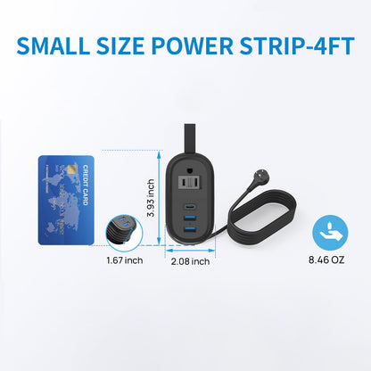 BEVA Travel Power Strip with USB Ports, 4FT Travel Flat Plug Extension Cord, Fast Charge PD 20W 2 Outlets 3 USB Ports, Non Surge Protector for Cruise Ship Travel Essentials(PD20W Charge Black)