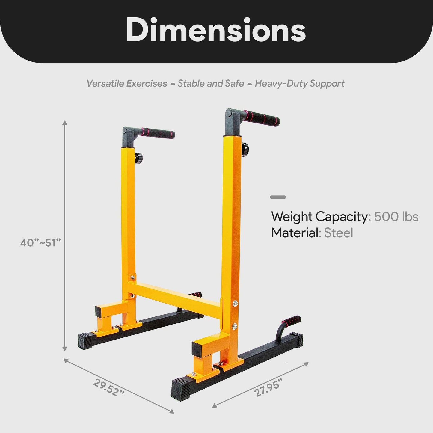 BalanceFrom Steel Frame Dip Station with Adjustable Height, 500 Pound Weight Capacity – Upper Body Workout Home Gym Equipment for Triceps, Push & Pull Ups, Leg Raises, and Bench Press