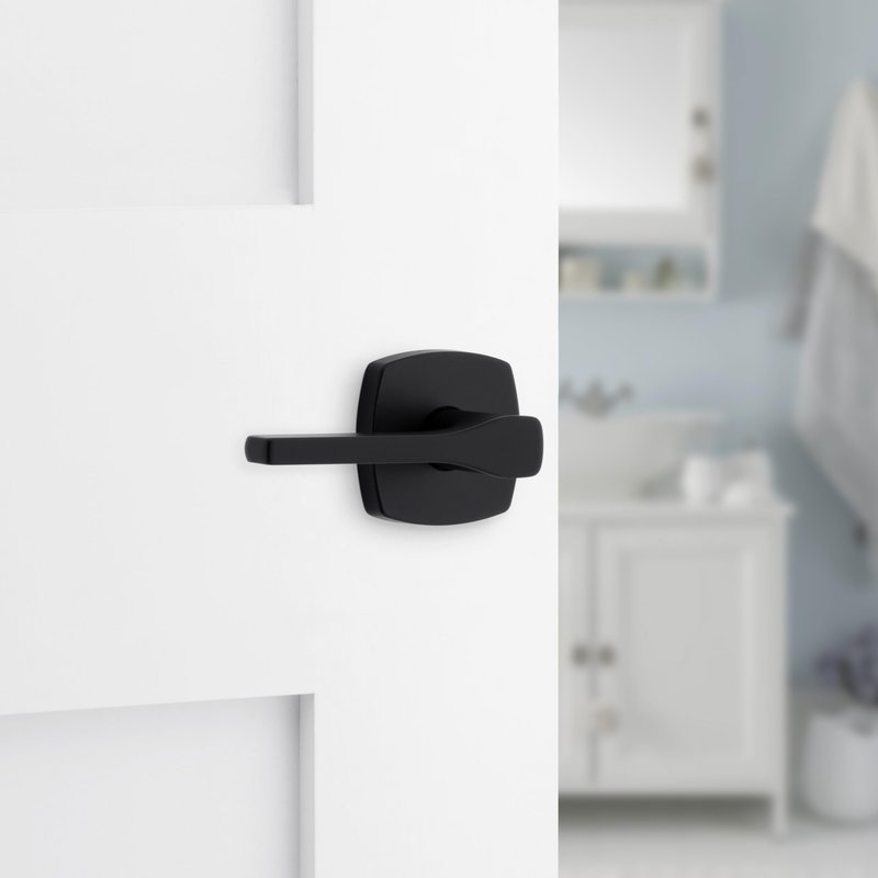 Kwikset Tripoli Lever Interior Privacy Door Handle with Lock, Door Lever For Bathroom and Bedroom, Matte Black Reversible Keyless Turn Lock, with Microban Protection