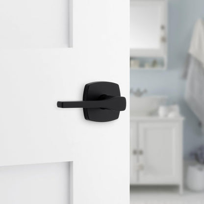 Kwikset Tripoli Lever Interior Privacy Door Handle with Lock, Door Lever For Bathroom and Bedroom, Matte Black Reversible Keyless Turn Lock, with Microban Protection