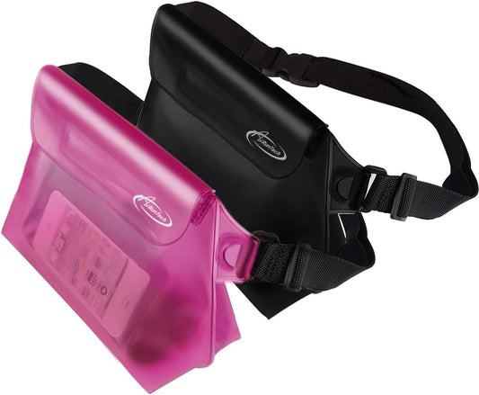 AiRunTech Waterproof Fanny Pack, Beach Cruise Vacation Essentials, Waterproof Pouch Protect Phone Passport Valuables Dry Safety, Paddle Board Kayaking Boating Swimming Accessories-2 Pack（Black + Pink）