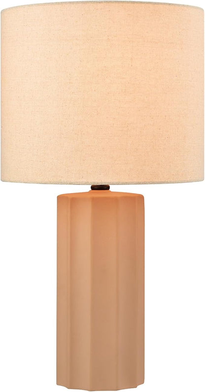 GLOBE Electric 61000062 20" Ribbed Ceramic Table Lamp, Matte Terracotta Finish, White Linen Shade, On/Off Rotary Switch on Socket, for Living Room, Bedroom, Office, Home Décor