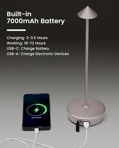 2Pack Cordless Table Desk Lamp with USB-A Output Port, 7000mAh Portable Led Table Light, Outdoor Waterproof Table Lamp for Dining Restaurant Patio Home, 3 Light Color Stepless Dimming