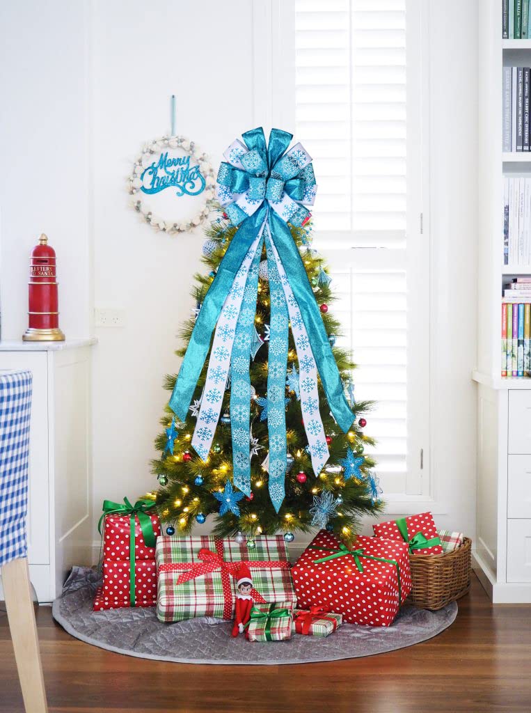 Christmas Tree Topper,48x13 inches Large Toppers Bow with Snowflake Pattern for Christmas Decoration