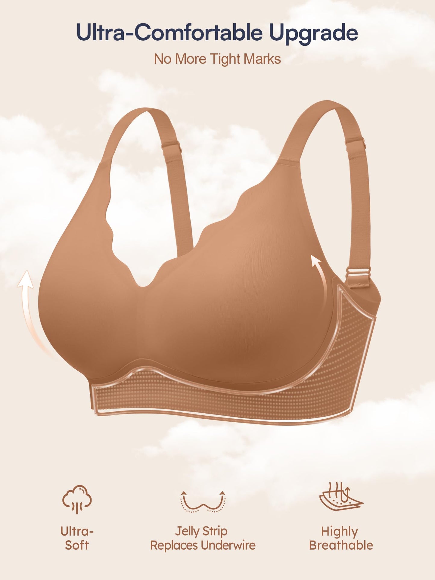 Wireless Jelly Bras for Women No Underwire with Support - S-2XL Seamless Bralettes Everyday Comfort Tshirt Padded Bra